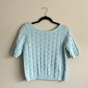 ✨SOLD✨Jeanne Pierre Short Sleeve Knit Top Small Baby Blue Cozy Cottagecore